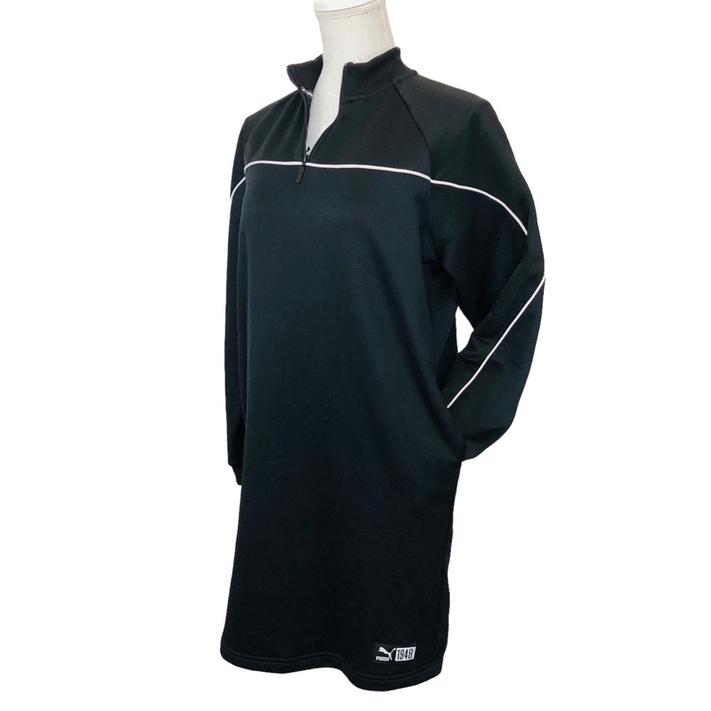 $10 SALE! PUMA Black Sweatshirt Dress White Piping Pockets Quarter Zipper XS